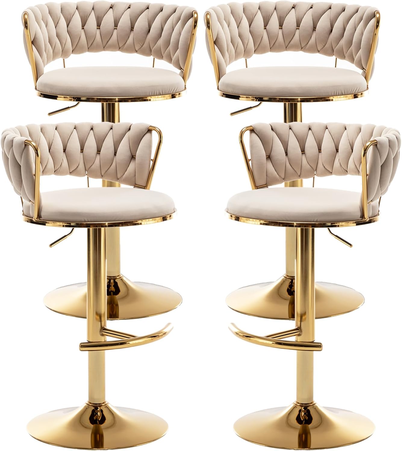 Commercial Kitchen Island - Beige Velvet Bar Stools Set of